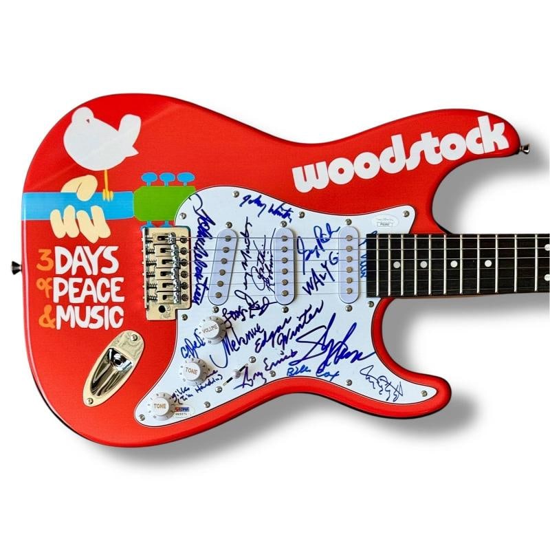 Woodstock Signed Guitar JSA COA 16 Signatures Sly Stone Tom Constanten Billy Cox (1 of 5)