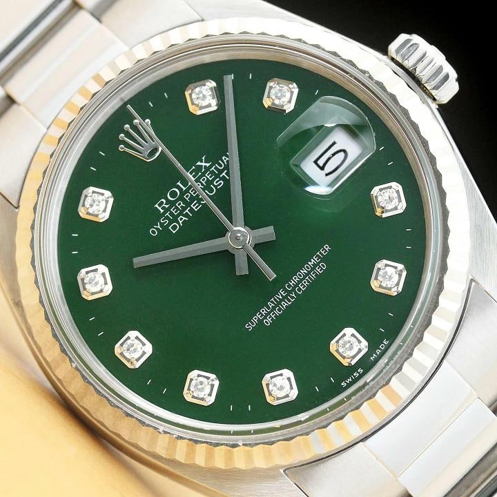 MENS ROLEX DATEJUST 16014 GREEN DIAMOND DIAL 18K WHITE GOLD STEEL WATCH (1 of 8)