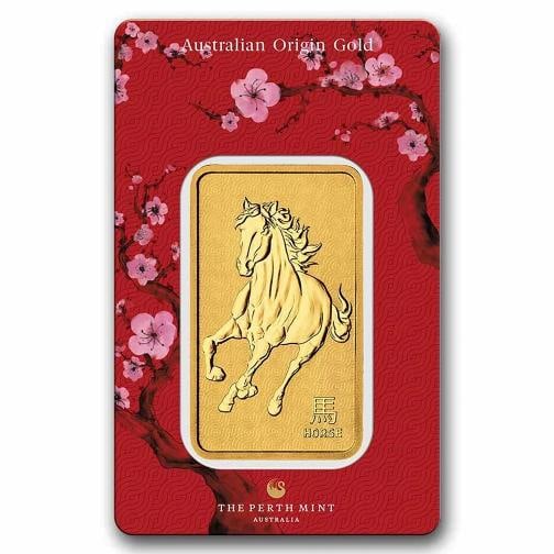 2026 1 oz Gold Bar - Perth Mint Lunar Horse (In Assay): Country of Origin: Australia,Brand: Perth Mint,MPN: 323394,Year: 2026,Fineness: 0.9999,Denomination: N/A,Circulated/Uncirculated: None,Certification: Uncertified 