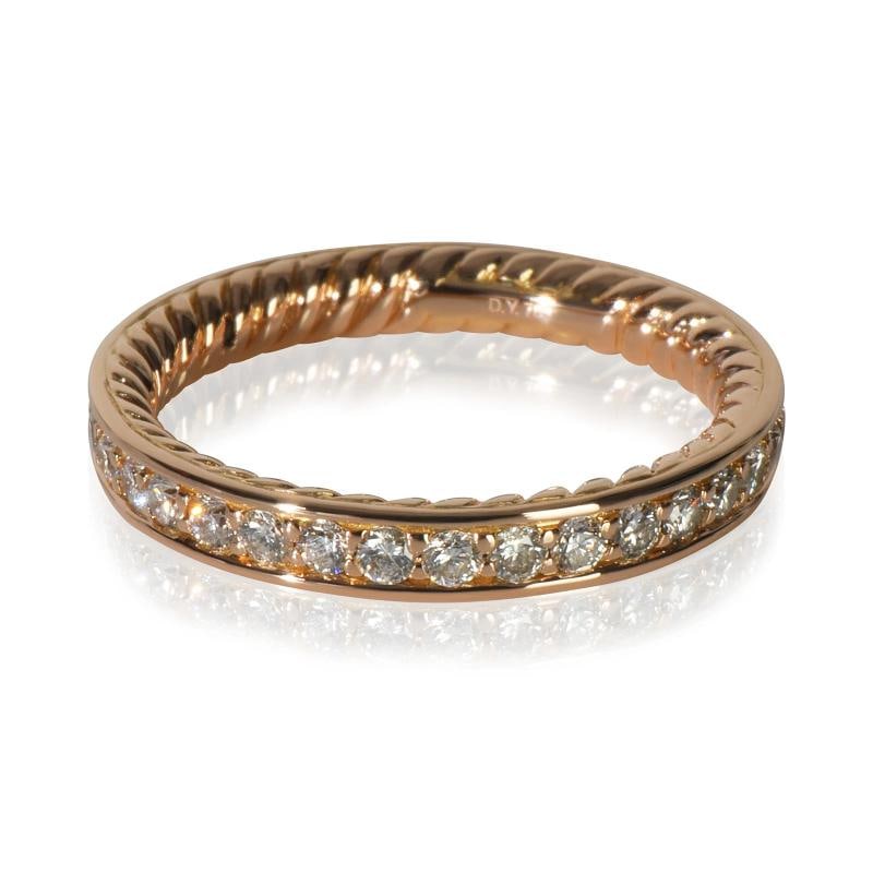 David Yurman Rose Gold Diamond Band: Condition: Pre-owned - Good,Country of Origin: US,Shape: Round Brilliant,With Papers: Yes,Side Stone Type: Diamond,Side Stone Weight (cts): 0.60,Metal Purity: 18k,With Original Box/Packaging: