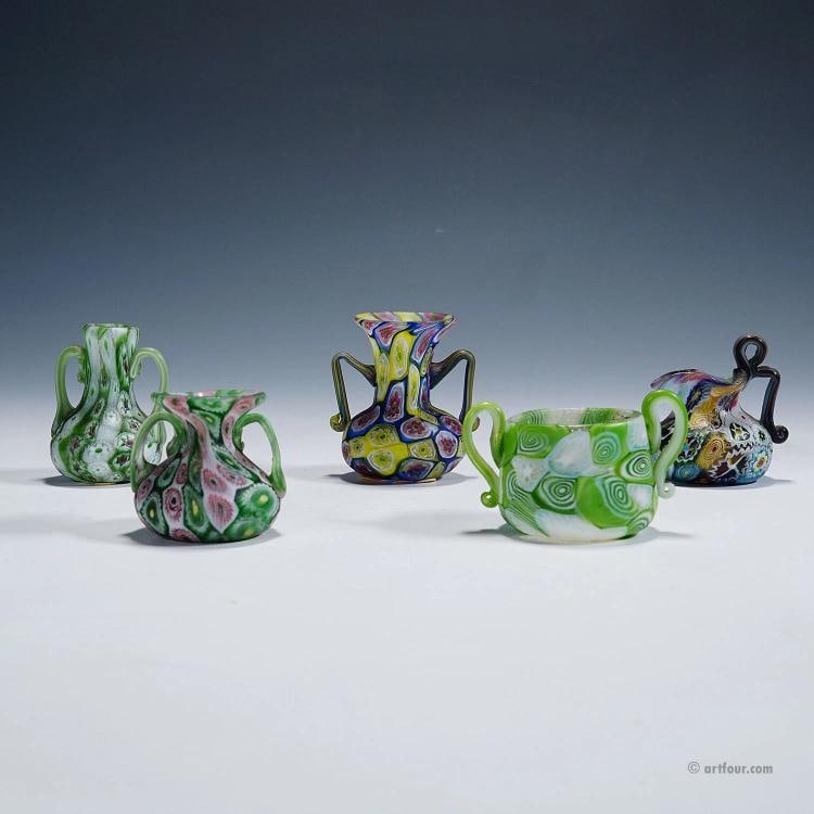 Set of Fife Antique Millefiori Vases by Fratelli Toso, Murano - 2