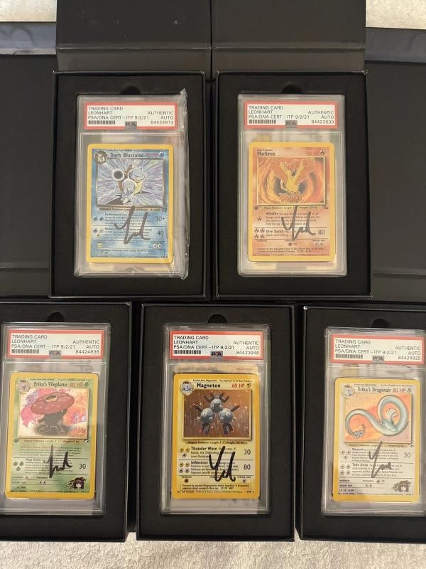PokÌ©mon TCG Leonhart Autographed Card Lot PSA Blastoise Moltres All Complete (1 of 11)