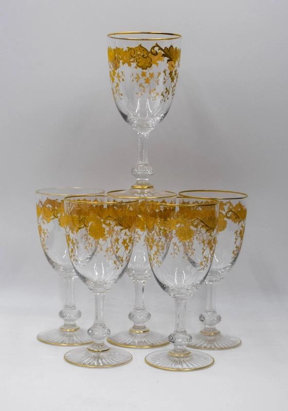 6 St. Louis Gold Gilded "Massenet" Water Goblets Circa 1920 - 2