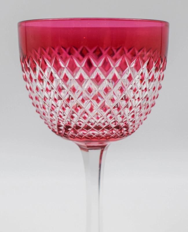American Brilliant Period Cranberry Finely Cut to Clear Wine Glass, Circa 1900 (1 of 2)