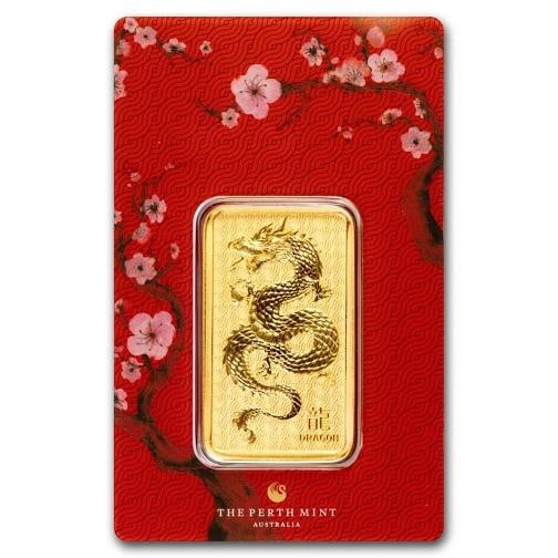 2024 1 oz Gold Bar - Perth Mint Lunar Dragon: Country of Origin: Australia,Brand: Perth Mint,MPN: 290079,Year: 2024,Fineness: 0.9999,Denomination: N/A,Circulated/Uncirculated: None,Certification: Uncertified 