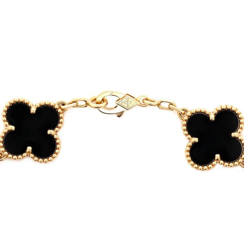 Van Cleef & Arpels Vintage Alhambra 5 Motifs Bracelet 18K Yellow Gold and Onyx - 3