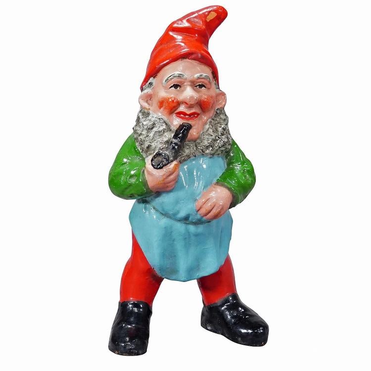 Large Terracotta Garden Gnome with Pipe, Germany ca. 1930s: width: 5.91 inches height: 12.20 inches depth: 4.33 inches. Condition: Used,Country/Region of Origin: europe,Original/Reproduction: original,Country of Origin: Germany