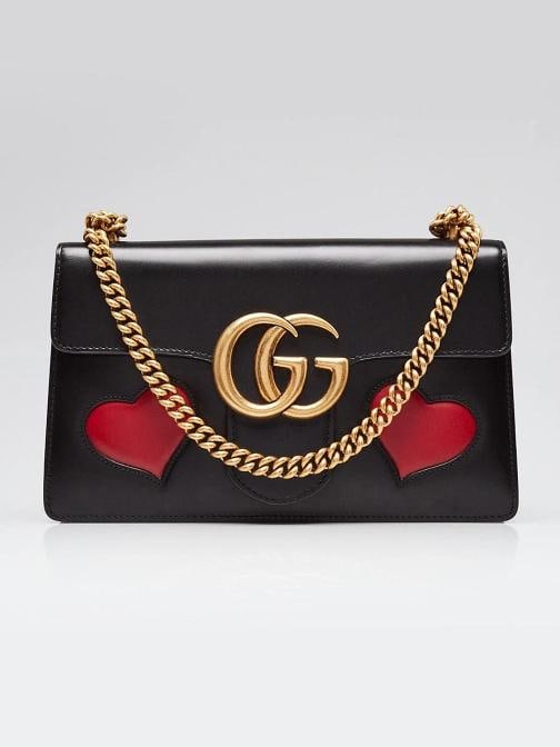 Gucci Black Smooth Leather GG Marmont Heart Shoulder Bag (1 of 6)