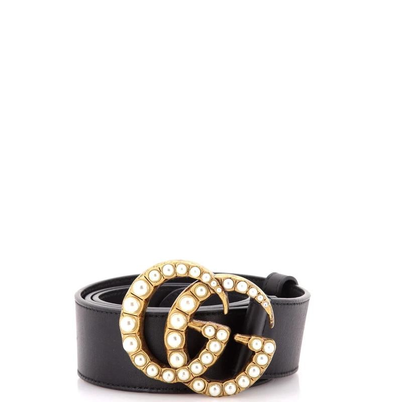 Gucci Pearly GG Marmont Belt Leather Wide: Condition: Pre-owned - Good,Brand: Gucci,Color: Black,Size: Wide,Type: Belts,Material: Leather,Department: Women,Style: Leather,Size Type: Regular
