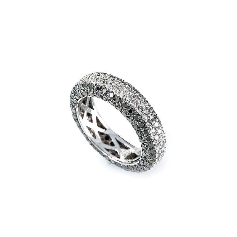 18K White Gold 3.4 Ct H SI2 Black/White Diamond Band Ring 5.8 Grams Size 7 (1 of 2)