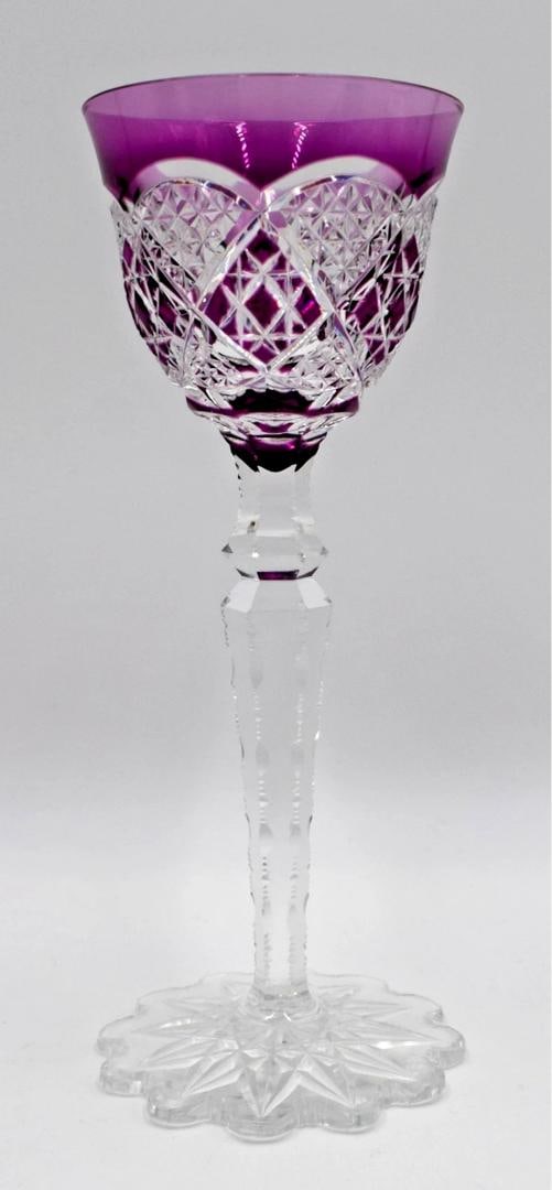 Val Saint Lambert Purple Cut to Clear Glass Goblet - Verrept Pattern (1 of 3)