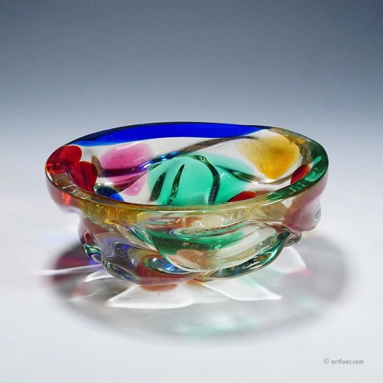 Archimede Seguso 'A Macchie' Bowl with Multiple Colour Spots (1 of 5)