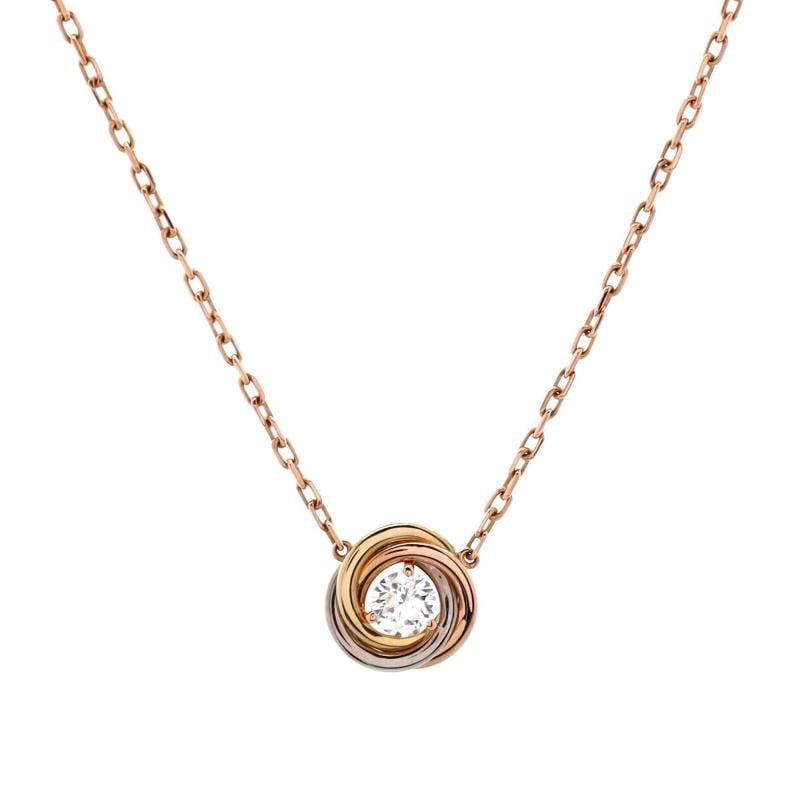 Cartier Trinity Diamond Pendant Necklace 18K Tricolor Gold and Diamond: Condition: Pre-owned - Good,Brand: Cartier,Main Stone: Diamond,Metal: 18K Tri Colored Gold,Metal Purity: 18K,Style: Pendant,Type: Necklace,Color: Tricolor Gold,Material: 18K Rose Gold, 18K White