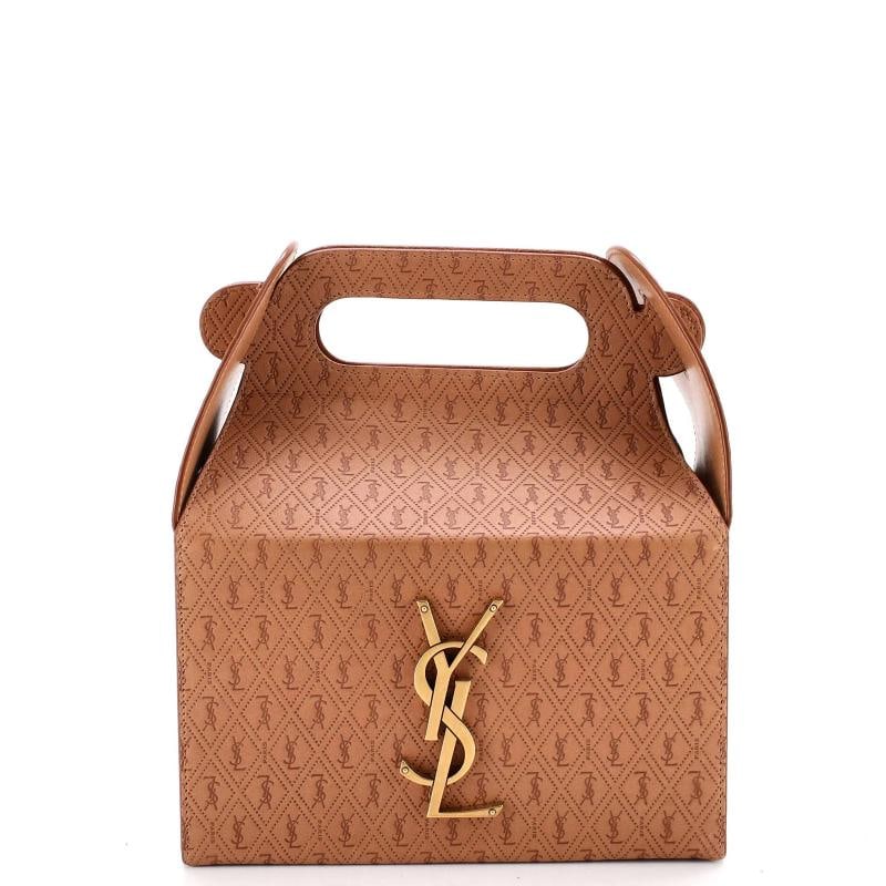 Saint Laurent Take-Away Box Bag Monogram All Over Leather: Condition: Pre-owned - Good,Brand: Saint Laurent,Exterior Material: Leather,Style: Top Handle,Exterior Color: Brown,Department: Women,Size: Unknown 