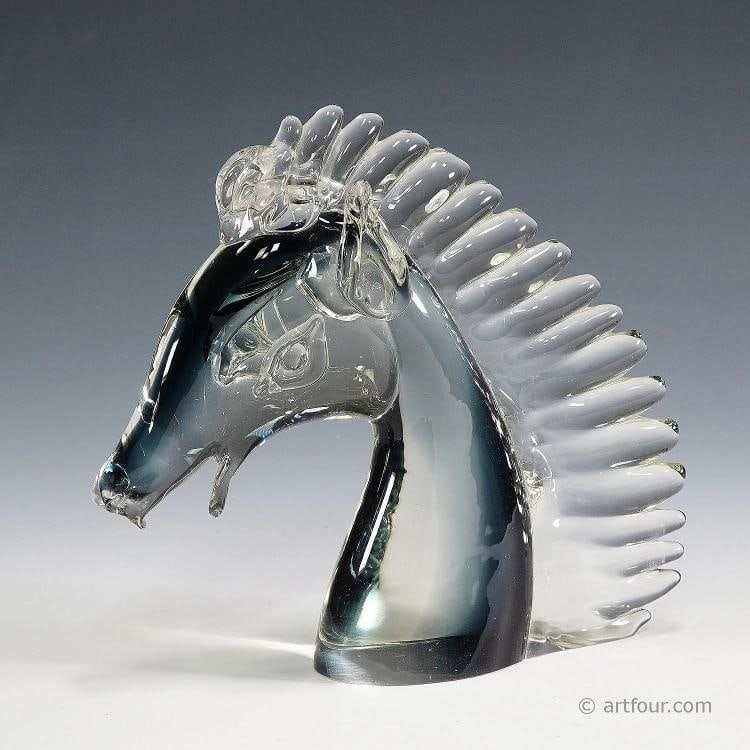 Stylized Murano Horse Head Sculpture in Sommerso Glass: width: 2.95 inches height: 7.87 inches lenght: 8.27 inches. Condition: Used,Brand: ArtGlass,Type: Vase