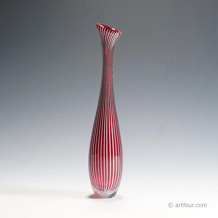 Vintage Zebra Art Glass Vase by Vicke Lindstrand for Kosta 1960s (1 of 3)