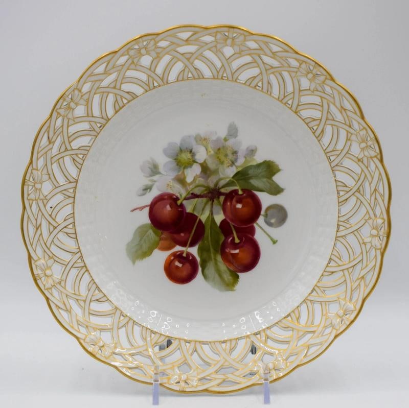 KPM Hand Painted Pierced Fruit Cabinet Plate Cherries, Circa 1890: Condition: Used,Brand: KPM,Type: Cabinet Plate,Features: Hand Painted,Year Manufactured: 1890,Material: Porcelain