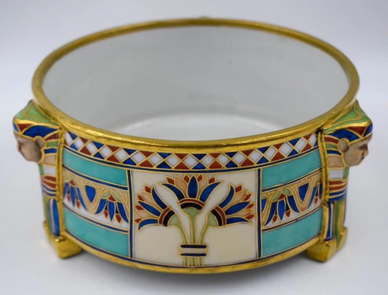 Rare Nippon Porcelain Ferner/Planter Hand Painted with Egyptian Motifs: Measures 3 3/8" high by 7 1/2" wide. Condition: Used,Origin: Egyptian,Brand: Nippon,Type: Ferner/Planter,Features: Hand Painted,Material: Porcelain