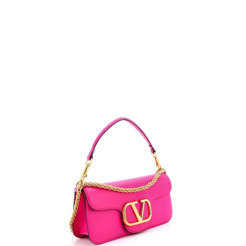 Valentino Garavani VLogo Loco Flap Shoulder Bag Leather Medium: Condition: Pre-owned - Good,Brand: Valentino Garavani,Exterior Material: Leather,Style: Clutches,Exterior Color: Pink,Department: Women,Size: Medium,Accessories: Dust Bag, Extra Strap, With Strap 
