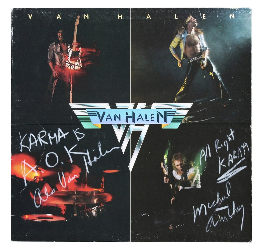 Alex Van Halen & Michael Anthony Signed Self Titled Album Cover BAS Slabbed (1 of 5)