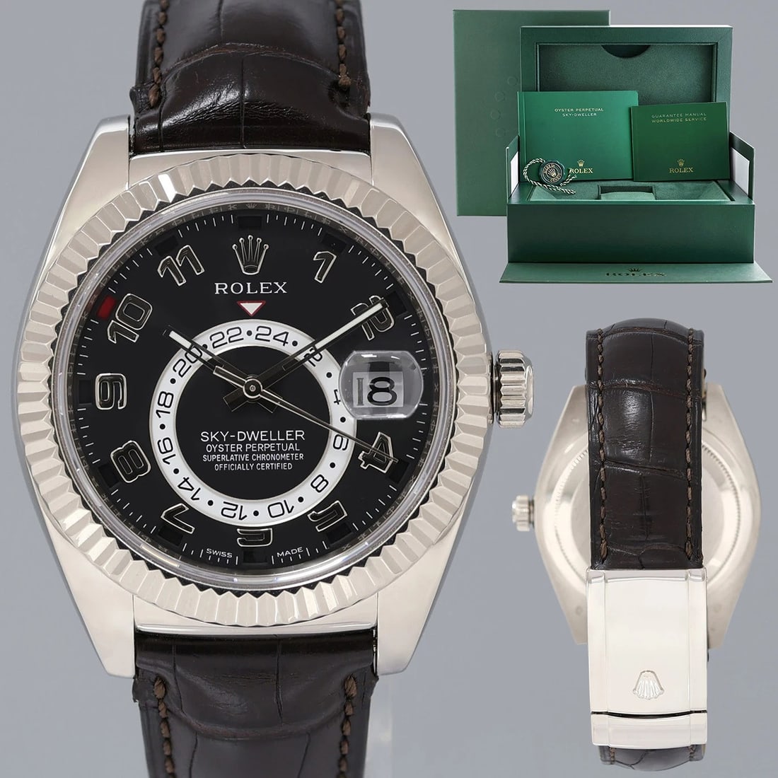 MINT Rolex Sky-Dweller White Gold 326139 42mm Black Watch Box: BrandRolex (Guaranteed Authentic)Model Sky-DwellerReference Number326139Serial NumberRandom SerialGenderMen'sMetalWhite GoldCase Size42.00mmWrist SizeThis watch will currently comfortably fit a 7.50"