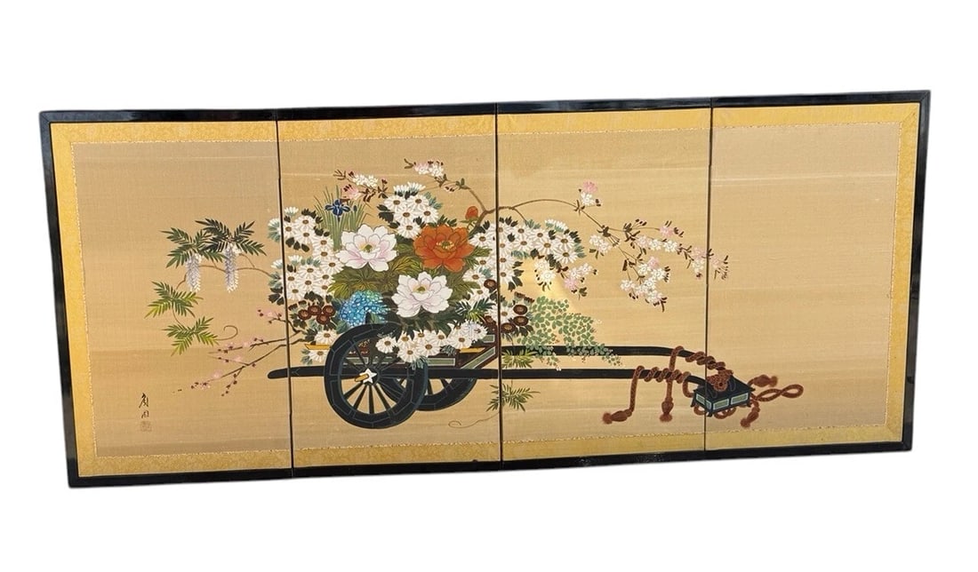 Vintage Japanese 4 Panel Folding Screen~(24?? x 56??) (1 of 9)