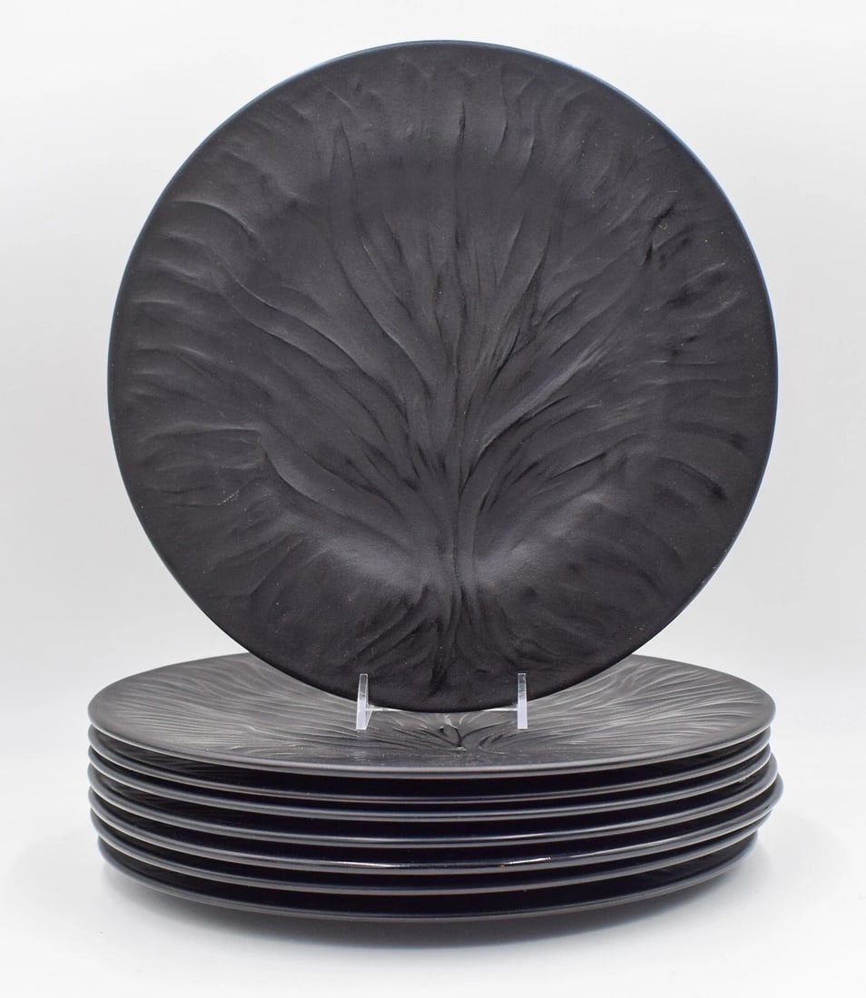 Set of 8 Lalique Algues Noir (Tree of Life) Black Art Glass Charger Plates 11 In (1 of 7)
