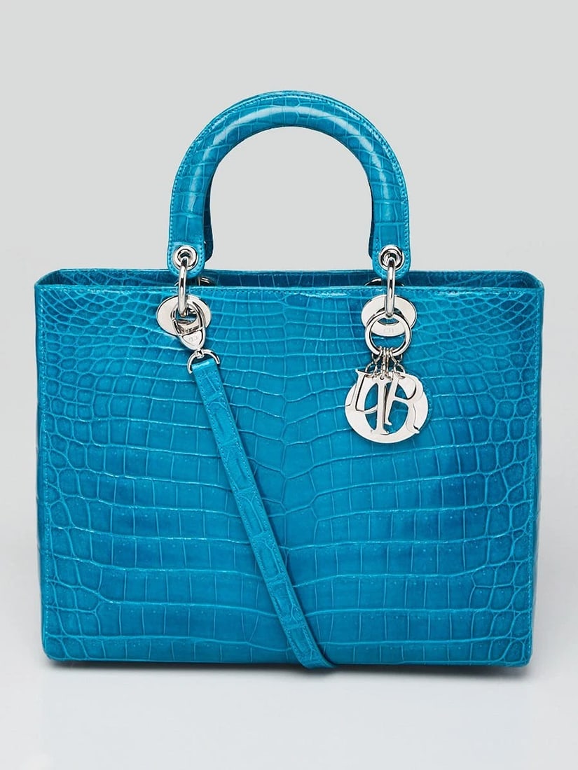 Christian Dior Turquoise Crocodile Large Lady Dior Bag (1 of 12)