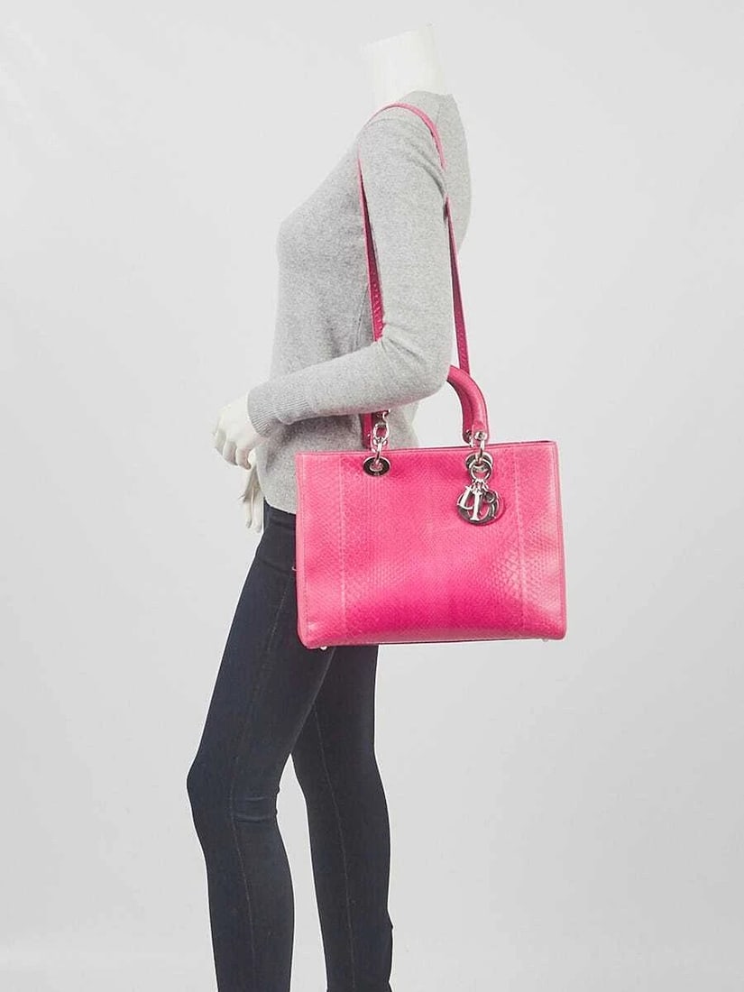 Christian Dior Pink Python Large Lady Dior Bag - 2