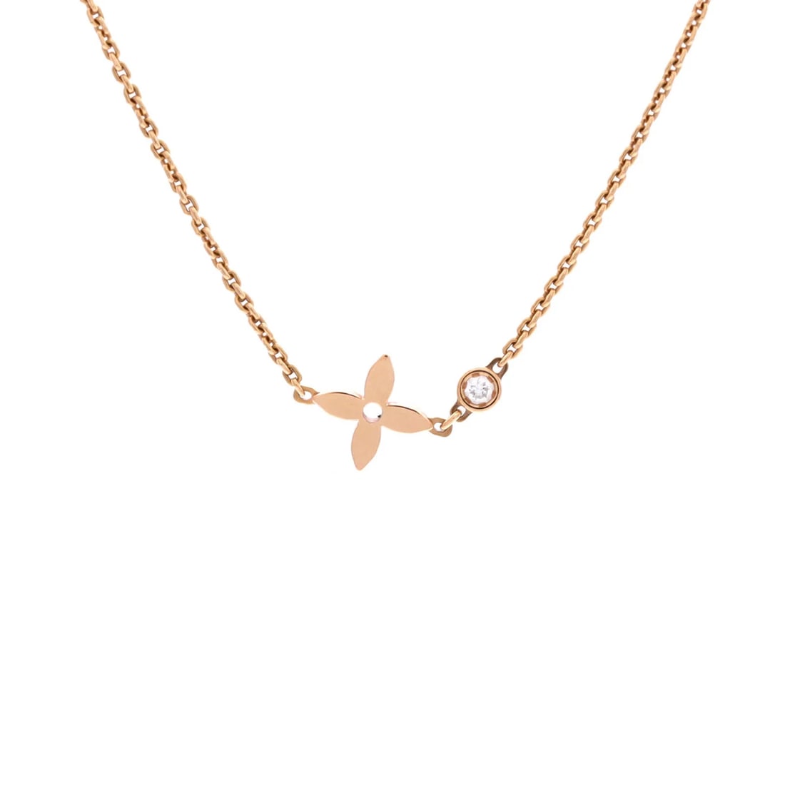 Louis Vuitton Monogram Idylle Necklace 18K Rose Gold with Diamond: ConditMeasurements: Length: 14.75 - 15.5 ", Pendant Length: 8.85 mm, Pendant Width: 11.70 mm. ion: Pre-owned - Good,Brand: Louis Vuitton,Main Stone: Diamond,Metal: 18K Rose Gold,Metal Purity: