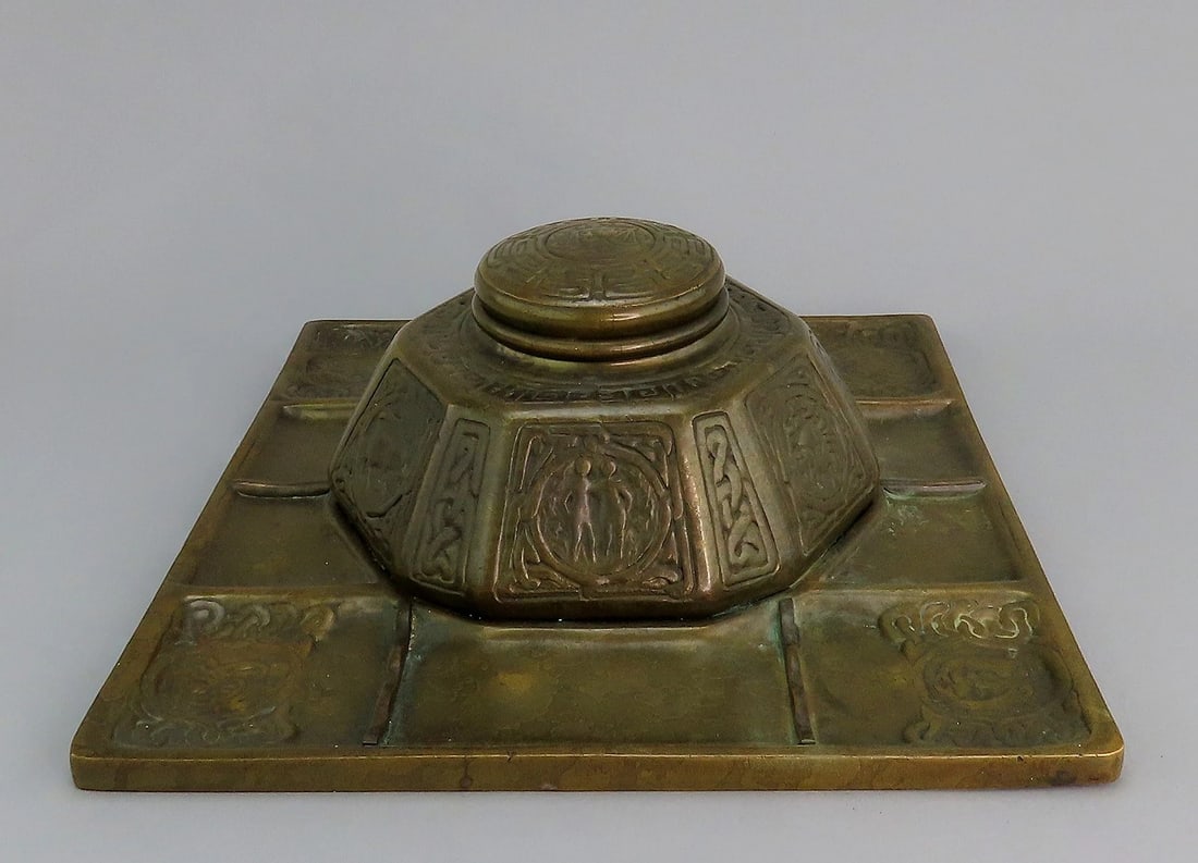 Fabulous Tiffany Studios Largest Zodiac 1073 Inkwell Desk Tray 10 3/4" x 9 3/4" (1 of 9)