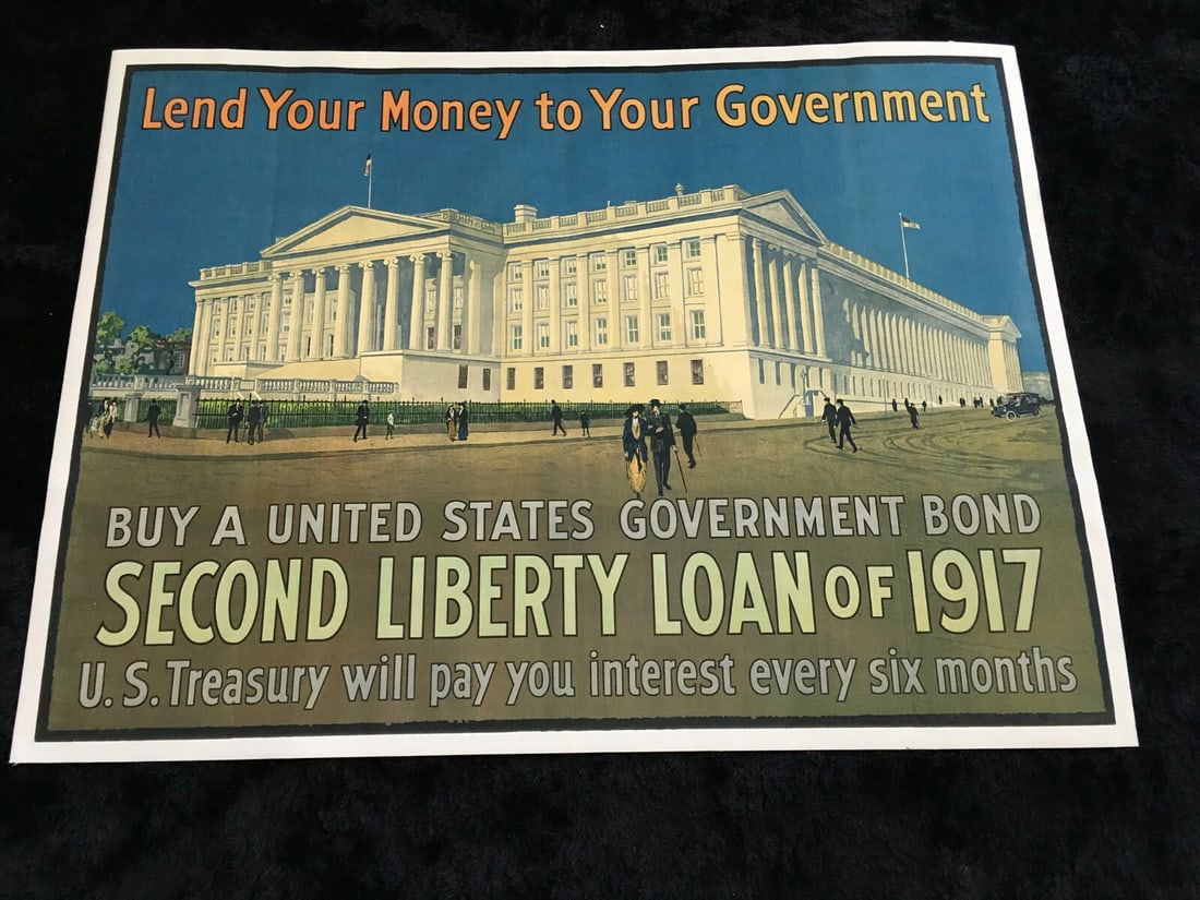 Orig WW1 Poster, SECOND LIBERTY LOAN OF 1917 - TREASURY BUILDING - Linen Lined (1 of 12)