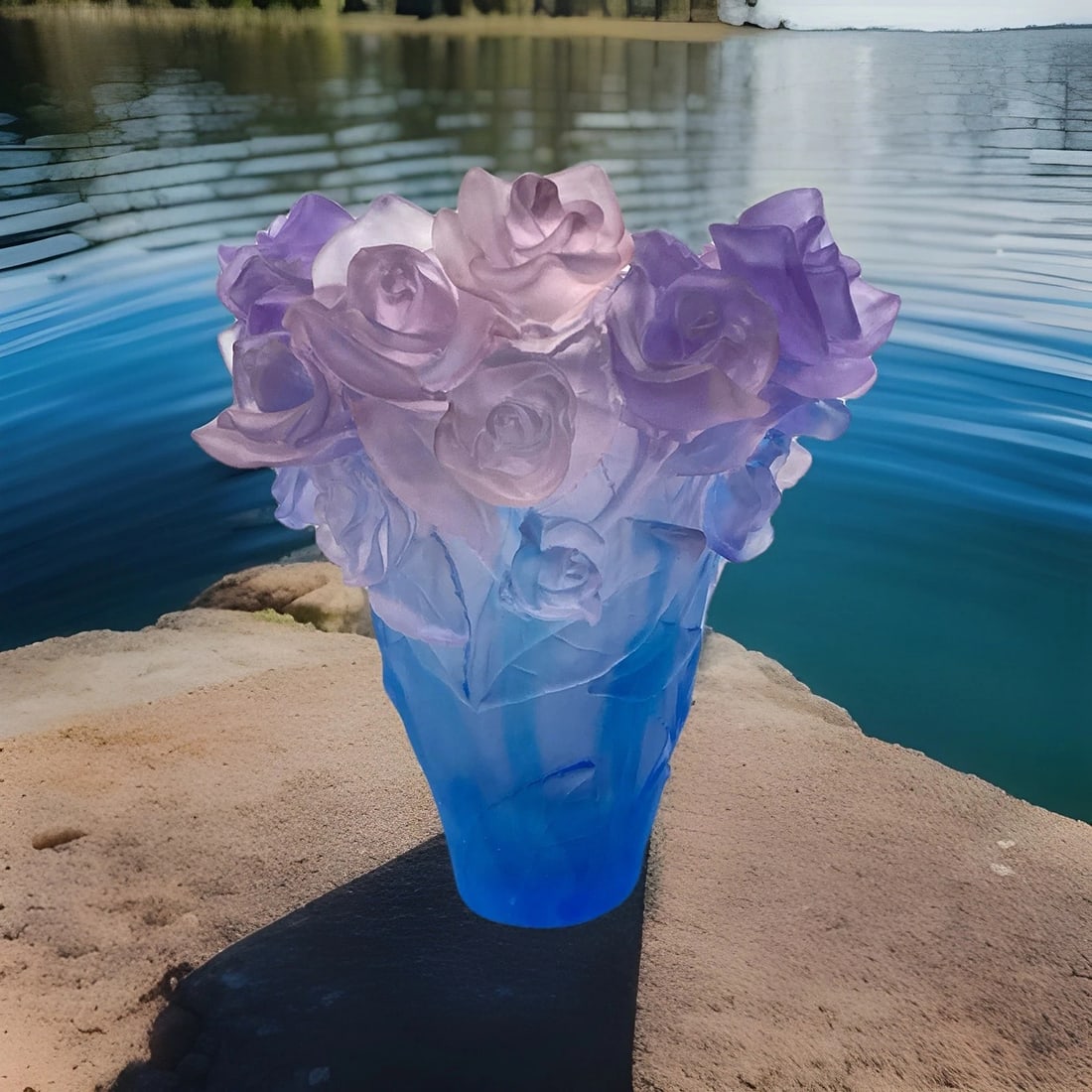 Nancy Daum Style Blue Ombré Vase H7?? Heavy Art Glass Maker Unknown Unique (1 of 7)