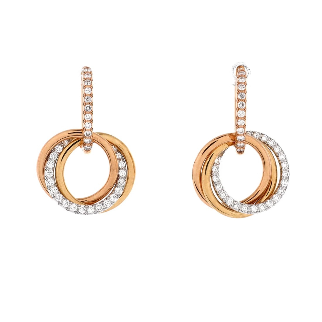 Cartier Trinity Hoop Dangle Earrings 18K Tricolor Gold with Diamonds (1 of 3)