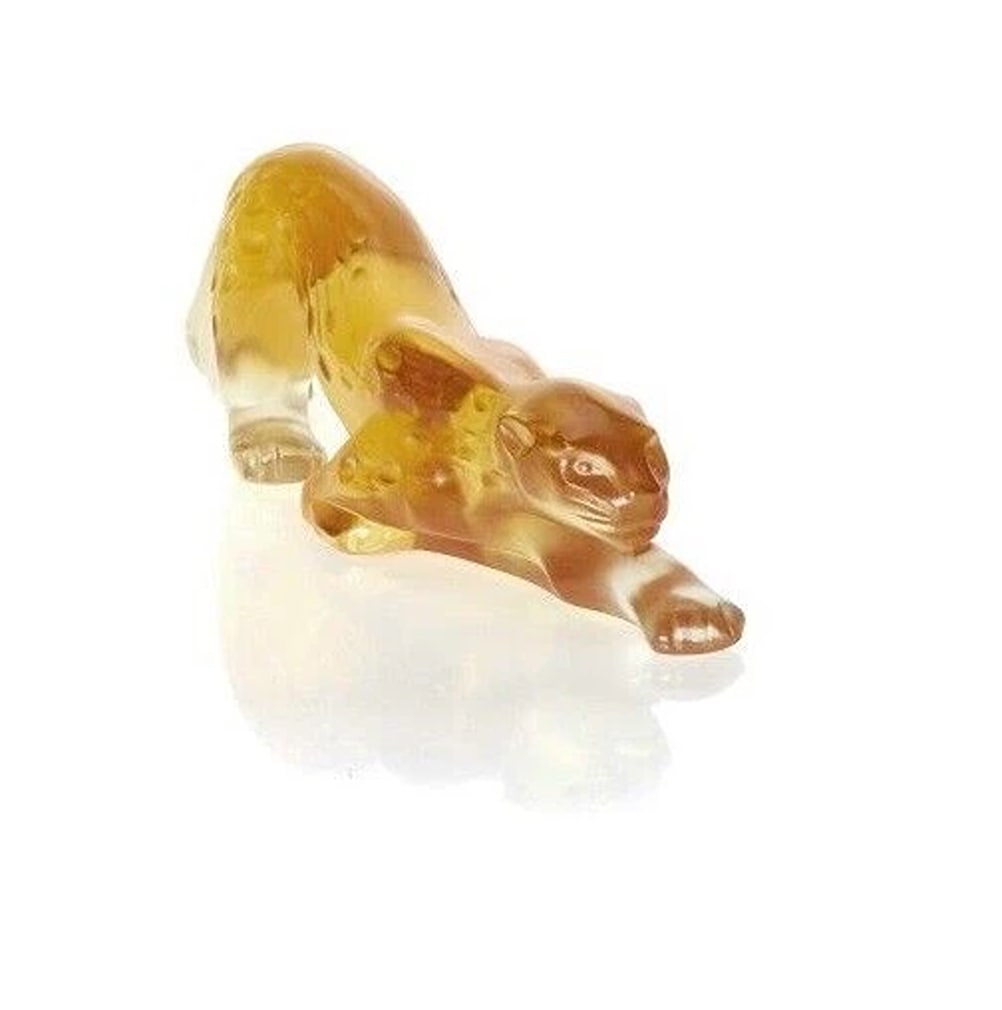 NEW LALIQUE CRYSTAL ZEILA PANTHER SCULPTURE AMBER SMALL #10492800 BRAND NIB (1 of 1)