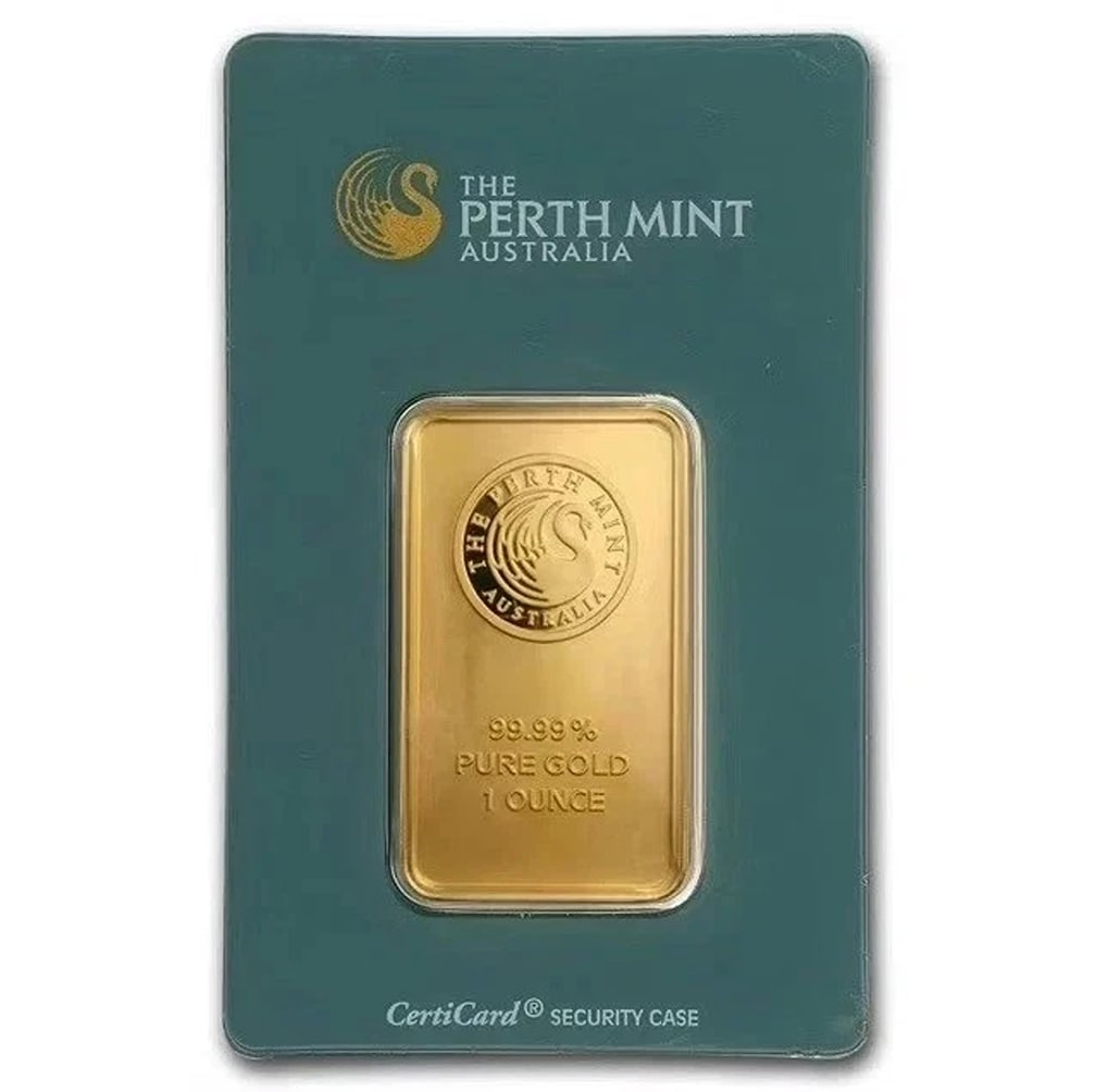 The Perth Mint 1 oz .9999 Gold Bar Sealed Assay Card [RARE COLOR EDITION]: Composition: Gold,Shape: Bar,Fineness: 0.9999,Precious Metal Content per Unit: 1 oz,Materials sourced from: Australia,Brand/Mint: The Perth Mint,Circulated/Uncirculated: Circulated,Brand: Perth Mint,D