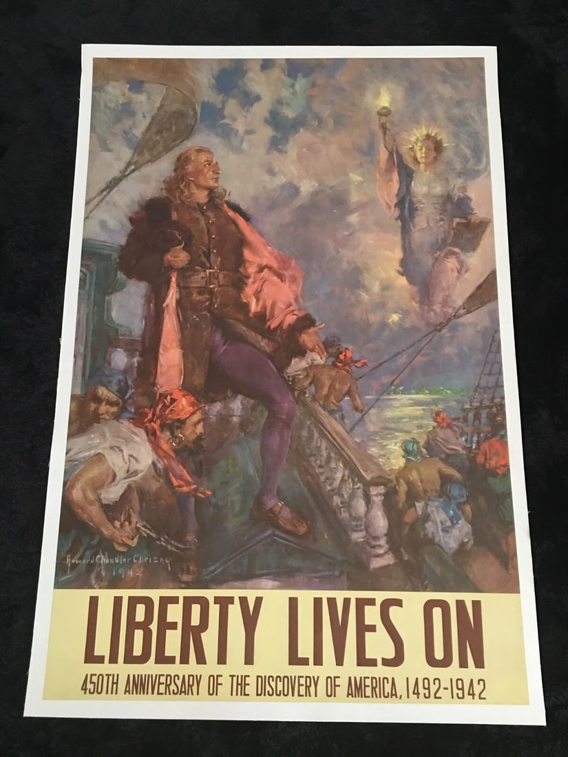 LIBERTY LIVES ON Original 1942 WW1 Poster - HOWARD CHANDLER CHRISTY Linen Lined (1 of 9)