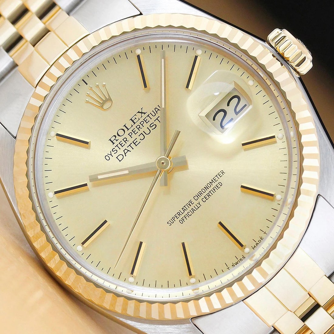 ROLEX MENS DATEJUST 16013 18K YELLOW GOLD STEEL CHAMPAGNE DIAL TWO TONE WATCH (1 of 9)