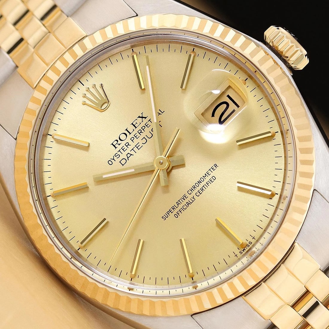 ROLEX MENS DATEJUST 16013 18K YELLOW GOLD STEEL 2-TONE WATCH w/ ROLEX BAND (1 of 8)