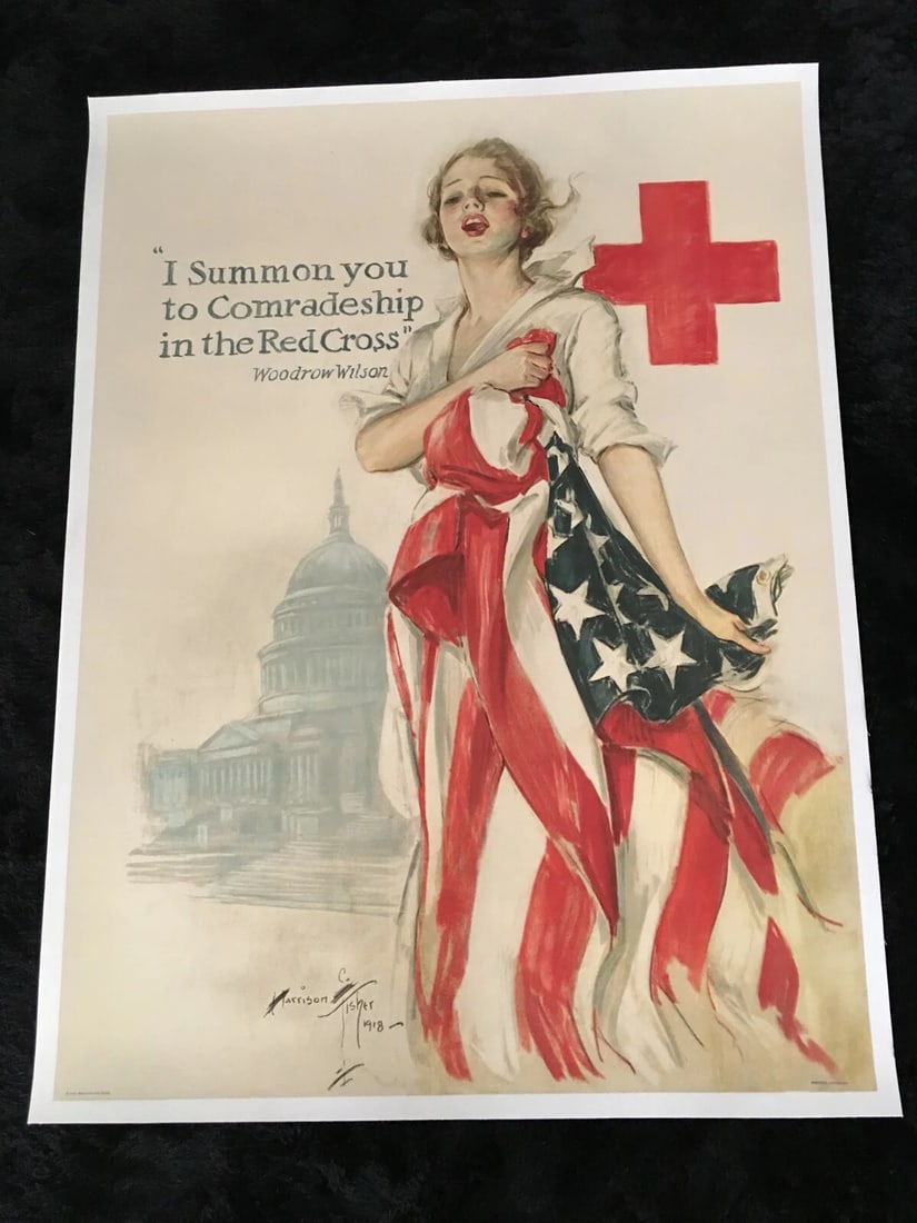 "I SUMMON YOU " to Red Cross - Orig. 1918 WW1 Poster Harrison Fisher LINEN LINED (1 of 6)