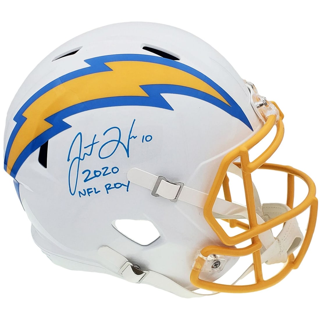 JUSTIN HERBERT SIGNED CHARGERS FULL SIZE SPEED HELMET ROY (BAS COA) (1 of 2)