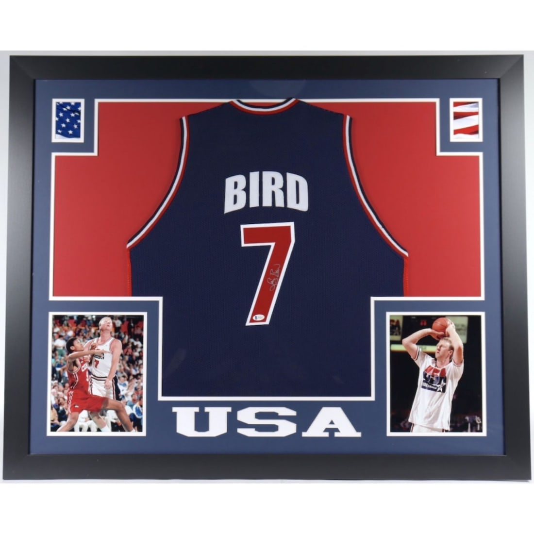 Larry Bird Signed 35x43 Custom Framed Jersey (Beckett COA): Larry Bird Signed 35x43 Custom Framed Jersey (Beckett COA)