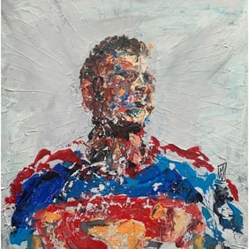 Original Abstract Superman Portrait Palette Knife Painting Art (20x20) Canvas
