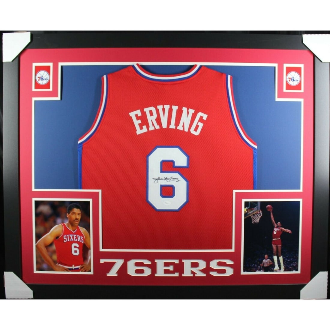 JULIUS ERVING DR J Signed Custom Jersey in 35x43 Frame (JSA COA) (1 of 1)