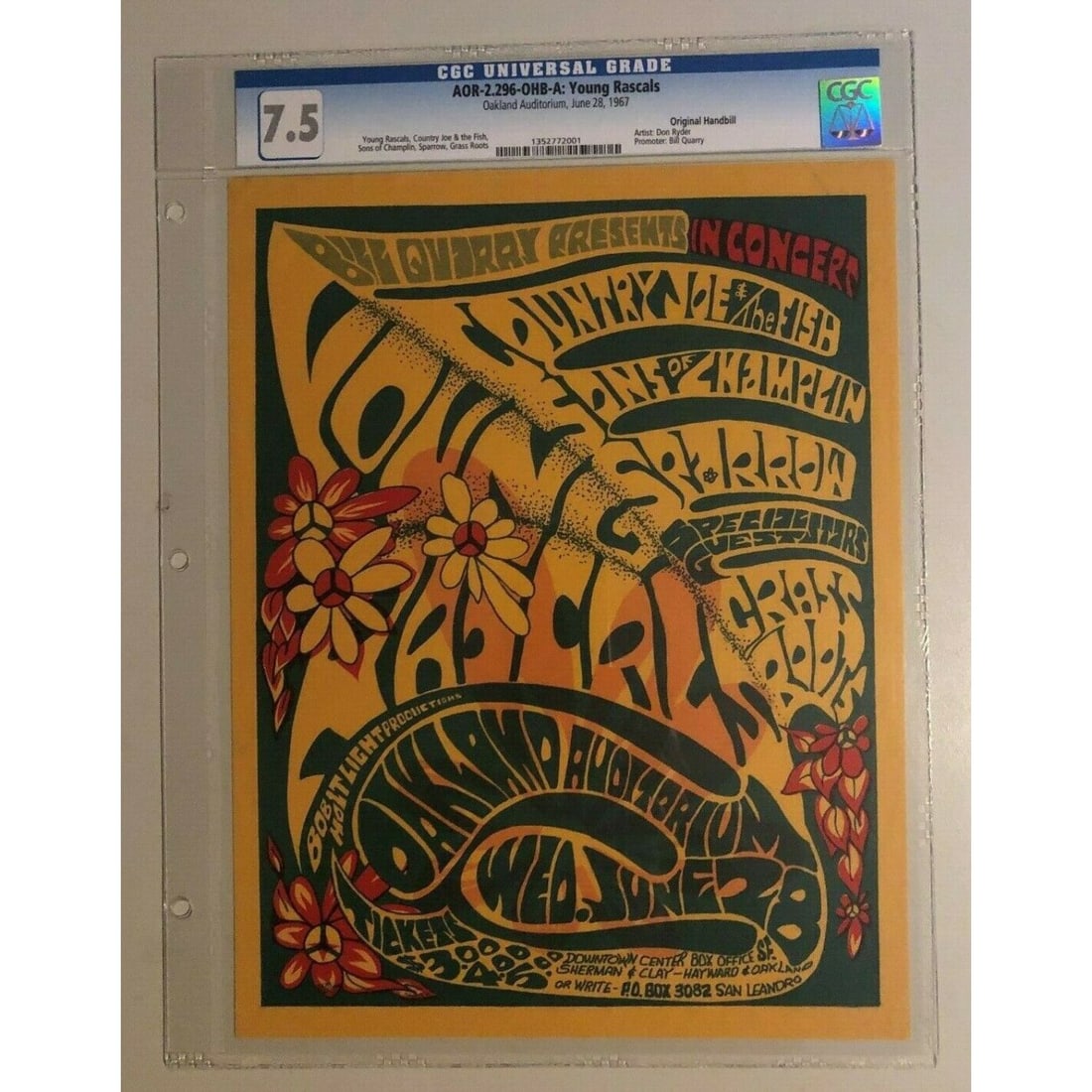 AOR 2.296 Bill Quarry Grateful Dead Concert Handbill BG FD CGC 7.5 (1 of 2)