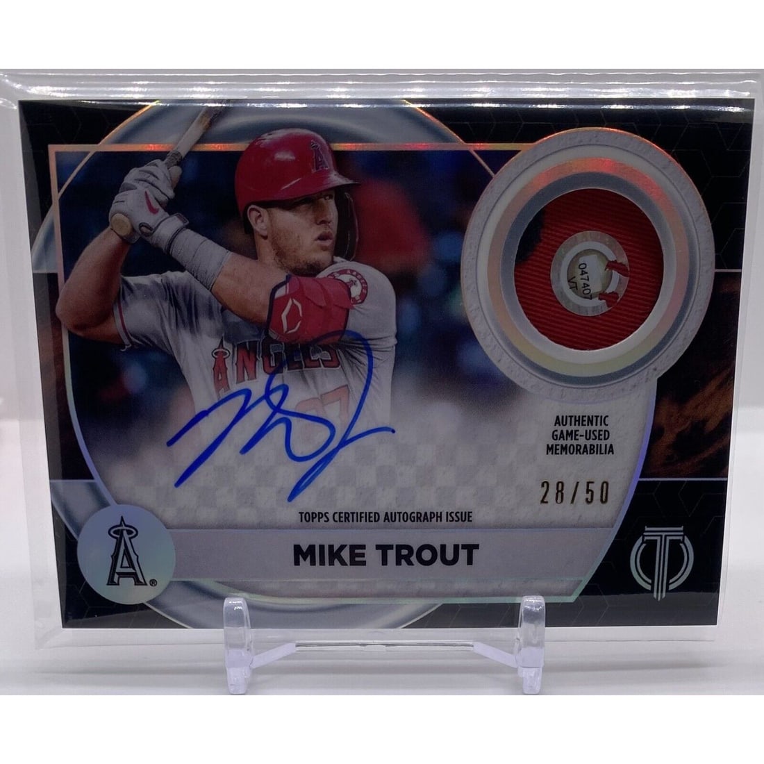 MIKE TROUT AUTO 2022 TOPPS TRIBUTE AUTOGRAPH PATCH STAMP SP #AP-MT /50 (1 of 2)