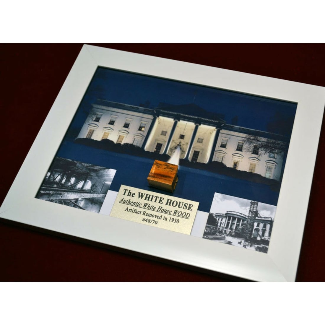 Original Piece of WHITE HOUSE 1950 Wood Artifact, FRAME, COA (1 of 2)