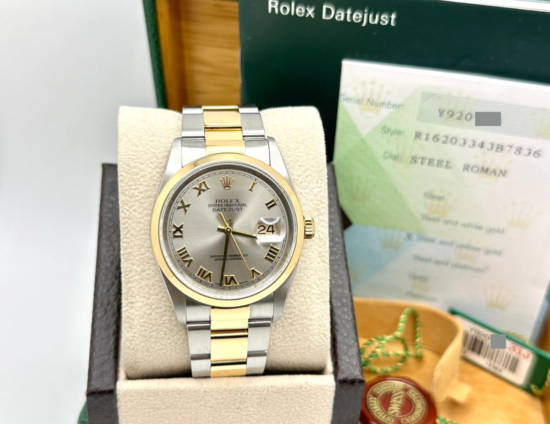 Rolex Datejust 16203 36mm Slate Roman Dial Stainless Steel 18K Yellow Gold 2004 (1 of 9)