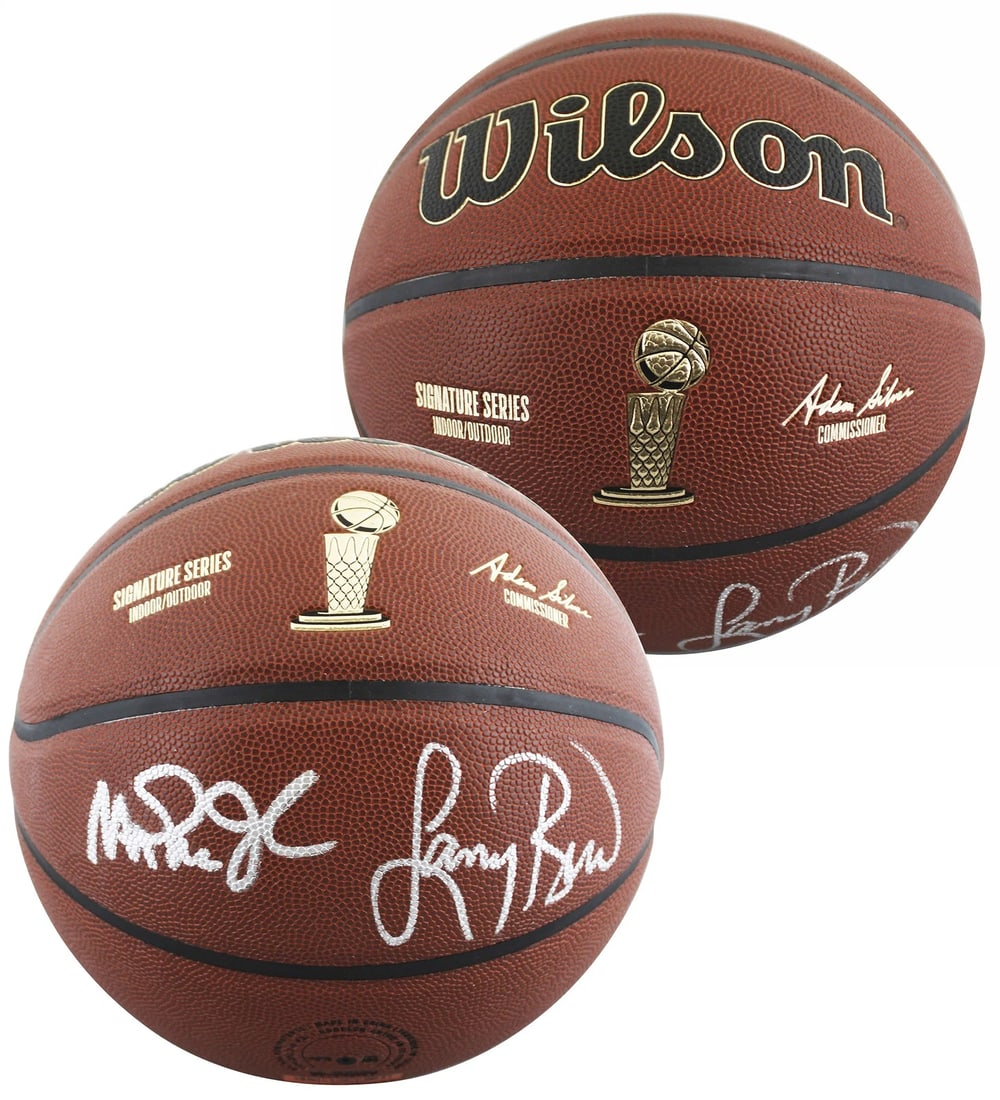 Magic Johnson & Larry Bird Signed Wilson Trophy Series Basketball BAS Witnessed (1 of 4)