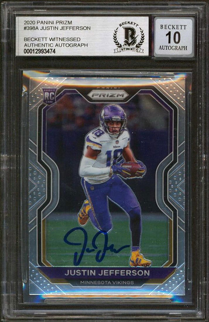 Justin Jefferson Signed 2020 Panini Prizm #398A RC Card Auto 10! BAS Slabbed 2 (1 of 2)